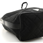 Tessuto Nylon Quilted Drawstring Bucket Bag Black