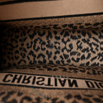 Canvas Mizza Embroidered Large Leopard Book Tote Beige