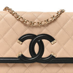 Caviar Quilted CC Filigree Wallet On Chain WOC Beige Black