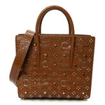 Calfskin Crocodile Embossed Studded Medium Paloma Brown