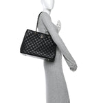 Caviar Quilted Large Shopping Tote Black