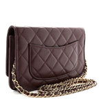 Shiny Caviar Quilted Strass Wallet On Chain WOC Bordeaux