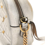 Metallic Calfskin Matelasse Studded Small Pearly GG Marmont Chain Shoulder Bag Silver