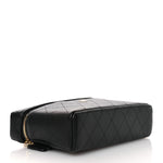 Goatskin Stitched Top Handle Slim Vanity With Chain Black