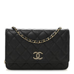Caviar Quilted Perforated Metal CC Wallet On Chain WOC Black