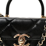 Shiny Calfskin Quilted Top Handle Box Bag Black