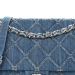 Frayed Denim Quilted Large Blue Chip Flap Blue