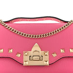 Pebbled Calfskin Rockstud Flip Lock Wallet On Chain Feminine Pink