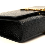 Calfskin Crocodile Embossed Medium Classic Monogram Kate Tassel Satchel Black