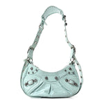 Extra Supple Calfskin Crocodile Embossed Le Cagole Shoulder Bag XS Green Acqua