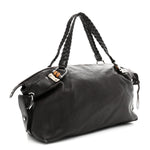 Pebbled Calfskin Large Bamboo Bar Tassel Shoulder Bag Dark Brown