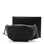 Lambskin Quilted Banane Waist Bag Fanny Pack Black
