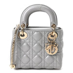 Lambskin Cannage Mini Lady Dior Gray Opaline