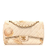 Denim Floral Printed Medium Double Flap Beige