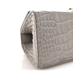Shiny Calfskin Crocodile Embossed Small Hourglass Top Handle Bag Balenciaga Grey