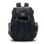 GG Supreme Monogram Textured Dollar Calfskin Medium Ophidia Double Buckle Backpack Blue Dark Blue Black