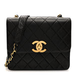 Lambskin Quilted Single Flap Shoulder Bag Black
