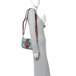 X DANS LE VERT Textured Dollar Calfskin GG Supreme Monogram Web Mini Horsebit 1955 Shoulder Bag Dusty Azure Beige Ebony