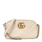 Calfskin Matelasse Small GG Marmont Chain Shoulder Bag White