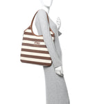 Canvas Calfskin Striped Ivy  Cacao Naturale