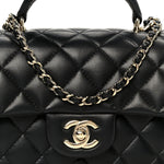 Lambskin Quilted Mini Top Handle Rectangular Flap Black