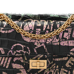 Calfskin Crocodile Embossed Graffiti 2.55 Mini Cocodile Reissue Flap Black Pink