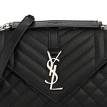 Grain De Poudre Textured Mixed Matelasse Triquilt Medium Monogram Satchel Black