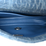 Denim Quilted Camellia Sweetheart Mini Rectangular Flap Blue