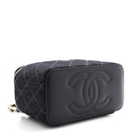 Denim Quilted Vanity Case With Chain Dark Blue
