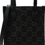 Denim Cuoio Harness GG Monogram Mini Ophidia Tote Bag Black Medium Grey