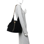 Suede Quilted Medium Chanel 25 Handbag Black