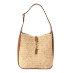 Raffia Calfskin Le 5 A 7 Small Hobo Natural Brick