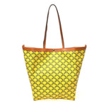 Triomphe Canvas Calfskin Medium Flat Shopper Tote Yellow Navy