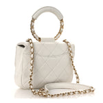 Lambskin Quilted Small Circular Handle Bag White