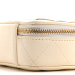 Lambskin Quilted Golden Plate Clutch With Chain White