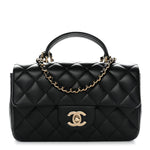 Lambskin Quilted Mini Top Handle Rectangular Flap Black