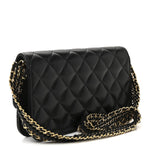 Lambskin Quilted Flap Shoulder Bag Chain Black