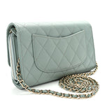 Caviar Quilted Phone Holder Wallet on Removable Chain Light Blue