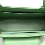 Shiny Aged Calfskin Quilted Nano Kelly Shopper Light Green