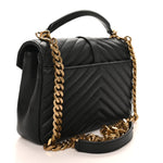 Sheepskin Matelasse Chevron Monogram Medium College Bag Black