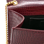 Calfskin Crocodile Embossed Medium Classic Monogram Kate Tassel Satchel Dark Red