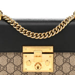GG Supreme Monogram Calfskin Small Padlock Shoulder Bag Beige Black Cuir