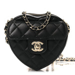 Lambskin Quilted CC In Love Heart Clutch With Chain Black