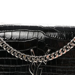 Calfskin Crocodile Embossed Small Classic Monogram Kate Tassel Satchel Black
