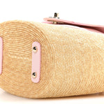 Raffia Braided Lambskin Small Wicker Tote Beige Light Pink