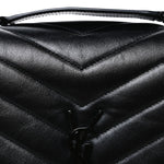 Calfskin Y Quilted Monogram Monochrome Medium Loulou Chain Satchel Black
