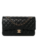 Lambskin Quilted Medium Double Flap Black