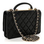 Lambskin Quilted Top Handle Trendy CC Wallet On Chain WOC Black