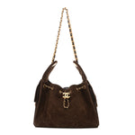 Suede Quilted Small Chanel 25 Handbag Dark Brown