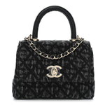 Washed Denim Quilted Coco Handle Clutch With Chain Black